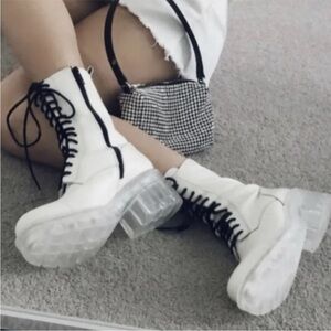 Zara white lace up boots platform NWT Y2k festival goth grunge rave